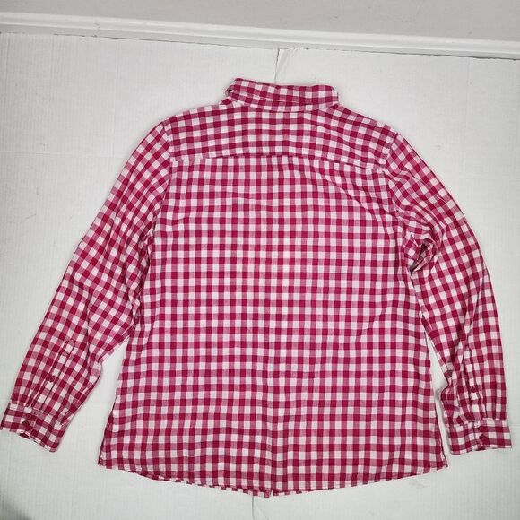 Gap Gingham Button-Up Shirt Cotton Hot Pink and White Checkered Top Blouse XL - Picture 3 of 12